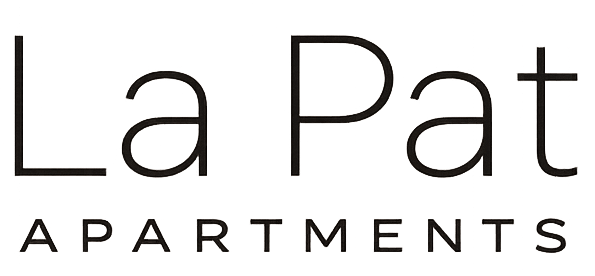 The image is a logo for La Pat Apartments.